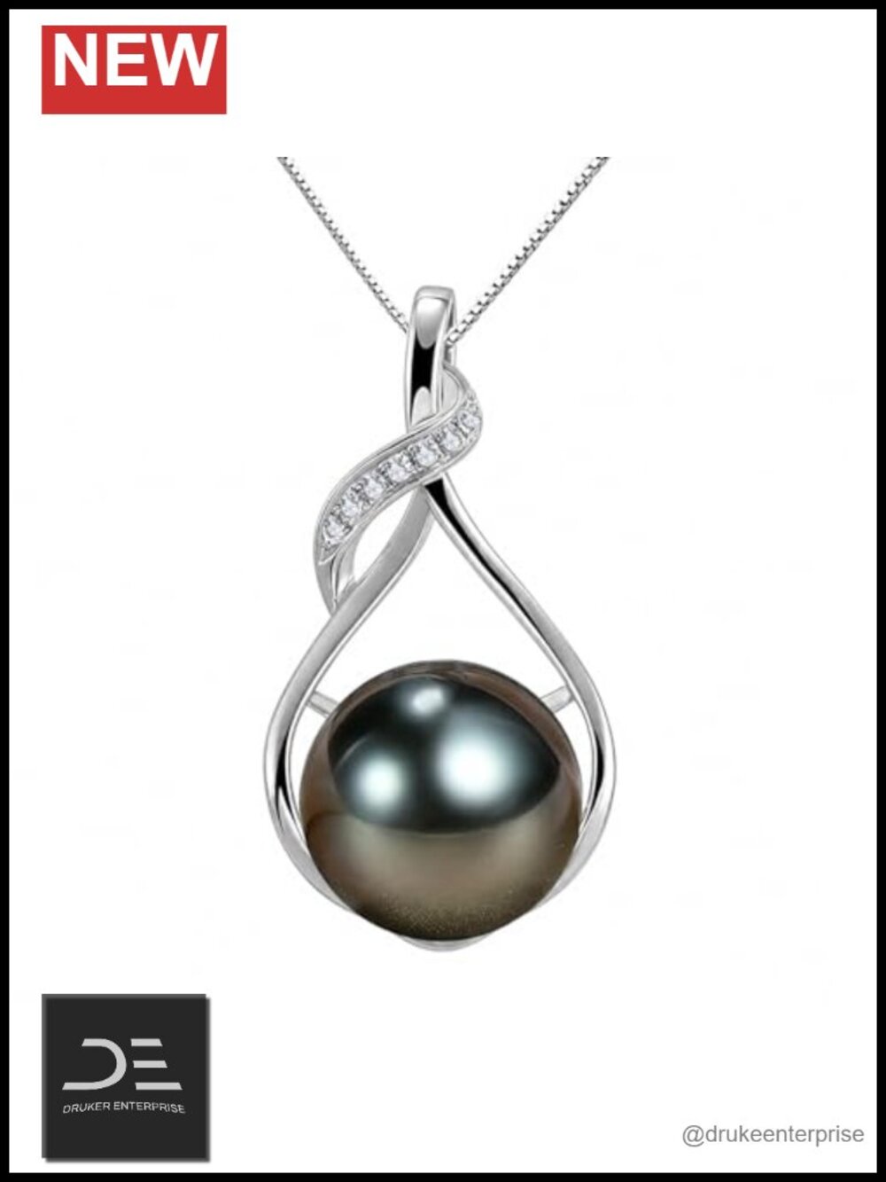 Tahitian Black Pearl Necklace 925 Sterling Silver Fine Jewelry Gift for Women